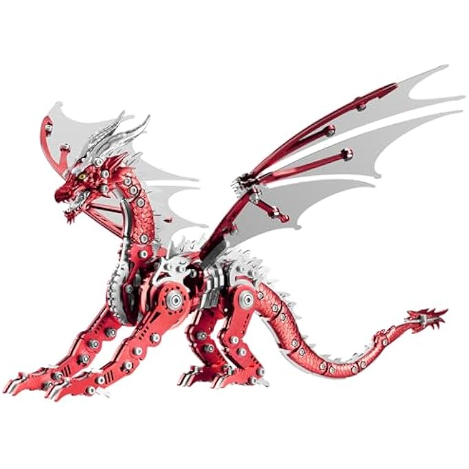 3D PUZZLES FOR ADULTS, METAL DINOSAUR PUZZLE BUILDING SET, COLLECTIBLE MECHANICAL ENGINEERING CRAFTS FOR HOME OFFICE DECORATION & GIFT (RED) - Image 1